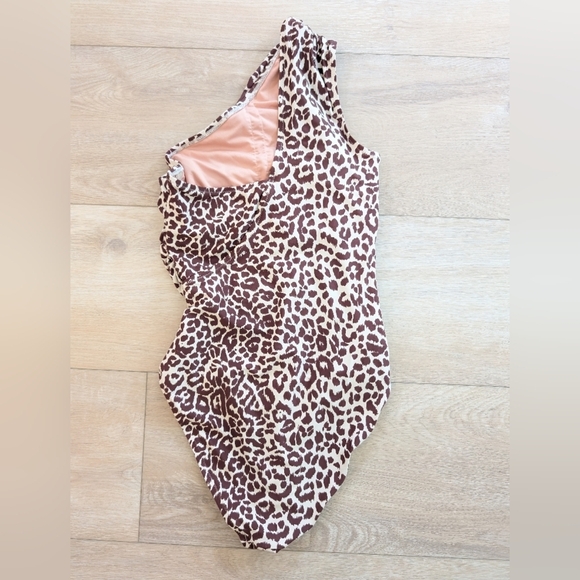 J Crew One Piece Animal Print Swimsuit One Shoulder Leopard Ruches 2 BF245 - Picture 4 of 5